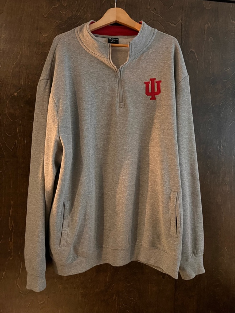Colosseum Gray Quarter-Zip Sweater with Red IU Logo